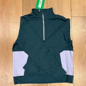 Pact Dark Teal and Lavender Zip-Up Sweater